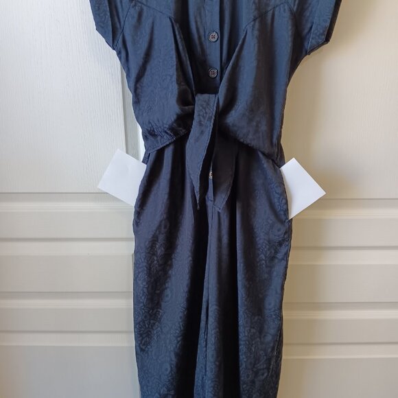 Ett Twa Anthropologie Women's Navy Blue Floral James Tie-Waist Jumpsuit Size 0 - Picture 8 of 16